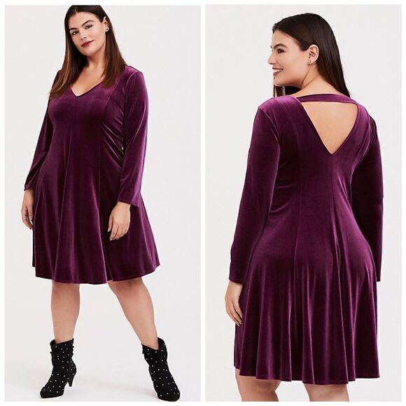 torrid Dresses & Skirts - TORRID Burgundy Purple Velvet Fluted Dress Women’s Plus Size 6/6X
